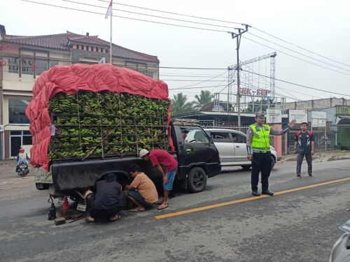 Patah As, Pick Up Bermuatan Pisang Mogok di Gadingrejo, Polisi Turun Tangan